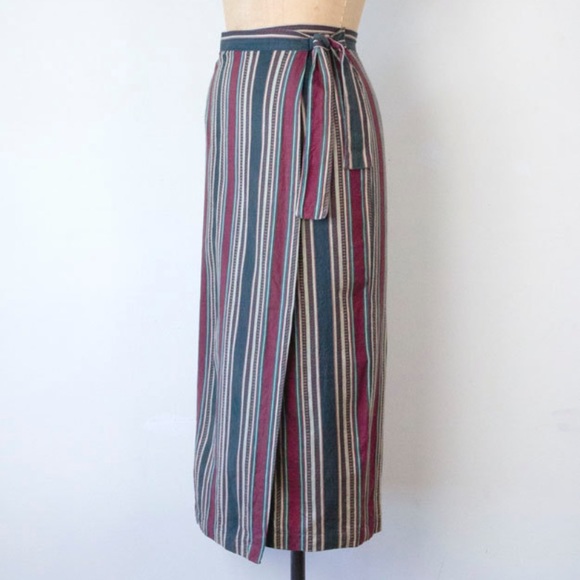 SW Vintage Wrap Summer Skirt Striped Maxi Small - Picture 3 of 4